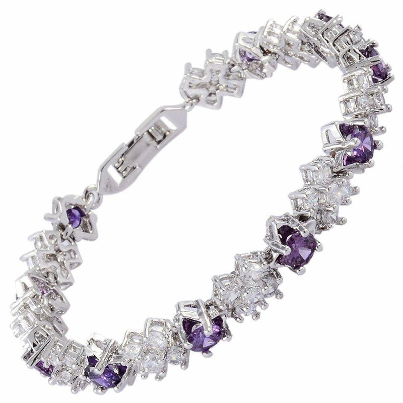 [Australia] - RIZILIA Tennis Bracelet [18cm/7inch] with Round Cut Gemstones CZ [6 Colours Available] in 18K White Gold Plated, Simple Modern Elegance Purple Amethyst 
