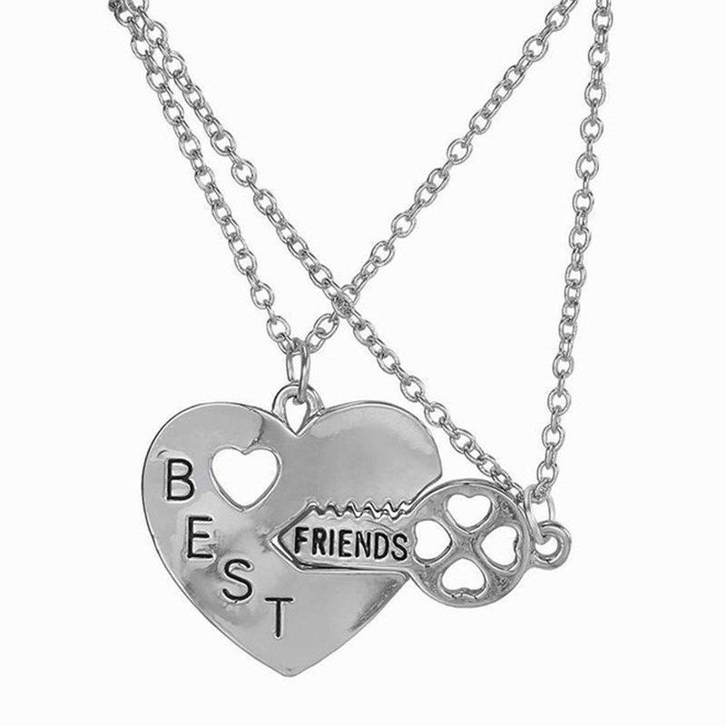 [Australia] - Elegant Rose Two Piece Best Friends Forever BFF Silver Heart Key Pendant Necklace Set Friendship Accessories 