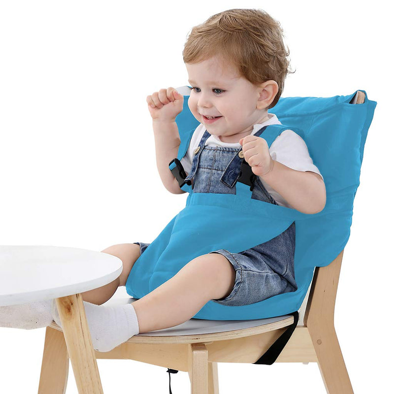 [Australia] - Vine Easy Seat Portable Travel High Chair | Adjustable, Safety, Washable | Toddler High Chair Seat Cover | Convenient Cloth Travel High Chair Fits in Your Handbag | Grey (Blue) Blue 