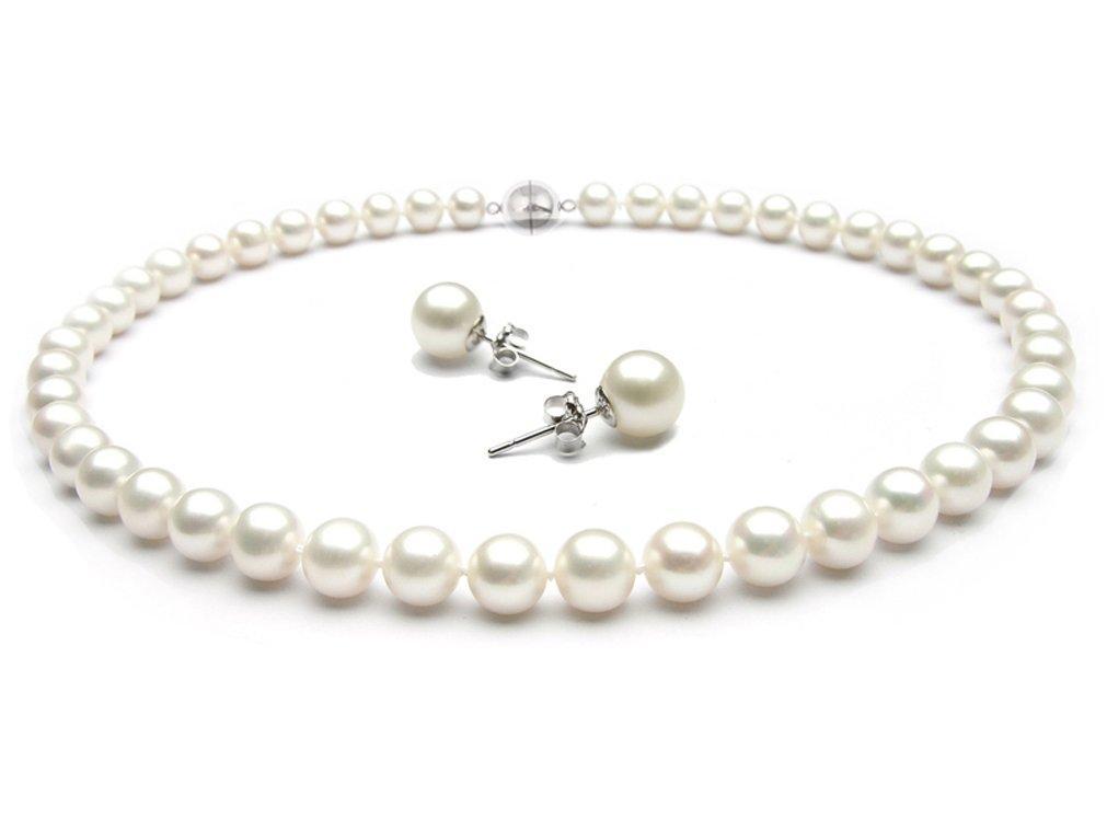 [Australia] - TreasureBay Stunning 8-9mm AA Grade Freshwater Pearl Necklace Choice of Length: 17"/43.5cm; 18"/46cm and 20"/51cm With FREE pair of 8mm Pearl Stud earrings, Pearl jewellery set 18.0 Inches 