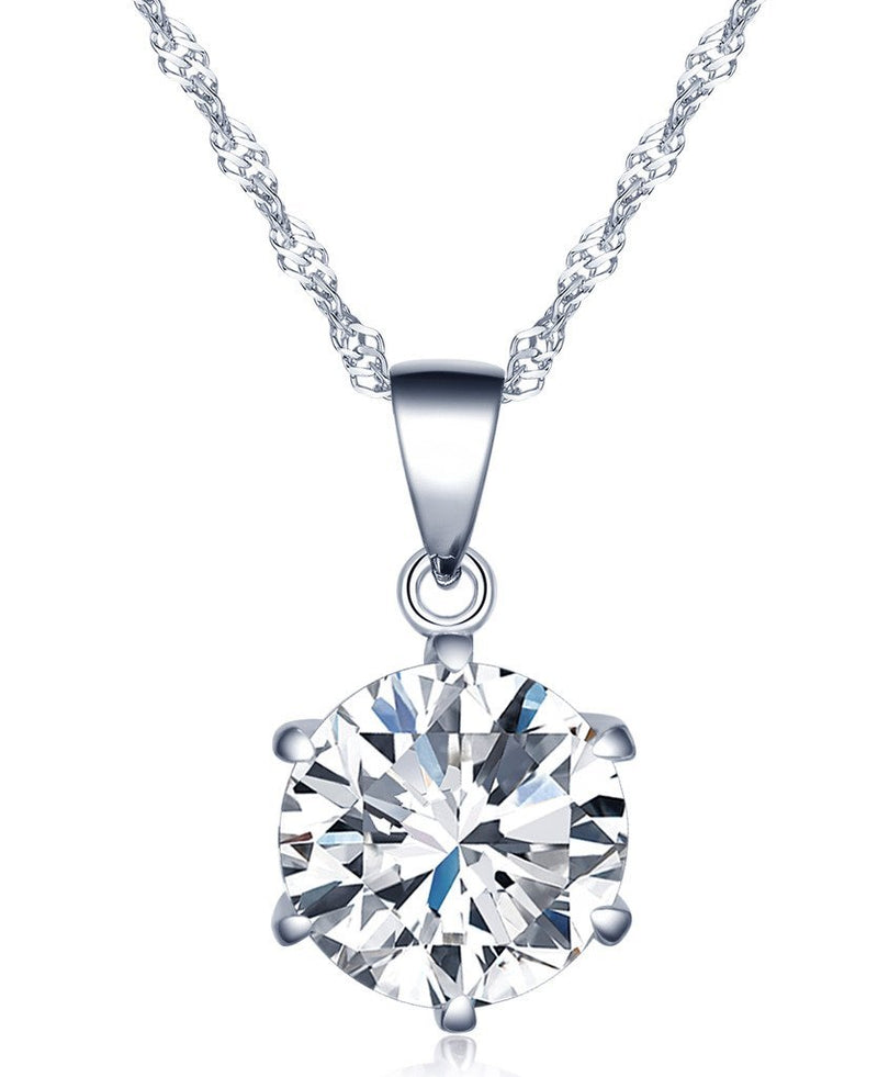 [Australia] - Infinite U Fashion Simple 925 Sterling Silver Cubic Zirconia 6 Claws Pendant Necklace for Women/Girls, 3 Sizes(1/3 Pc) Silver-m 