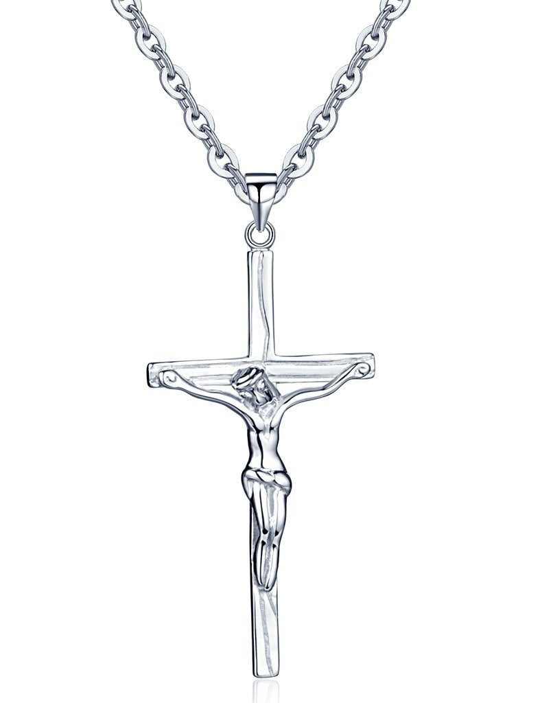 [Australia] - Infinite U Unique Jesus Crucifix Cross 925 Sterling Silver Mens Womens Couple Pendant Matching Partner Pendant, Silver Silver-mens 