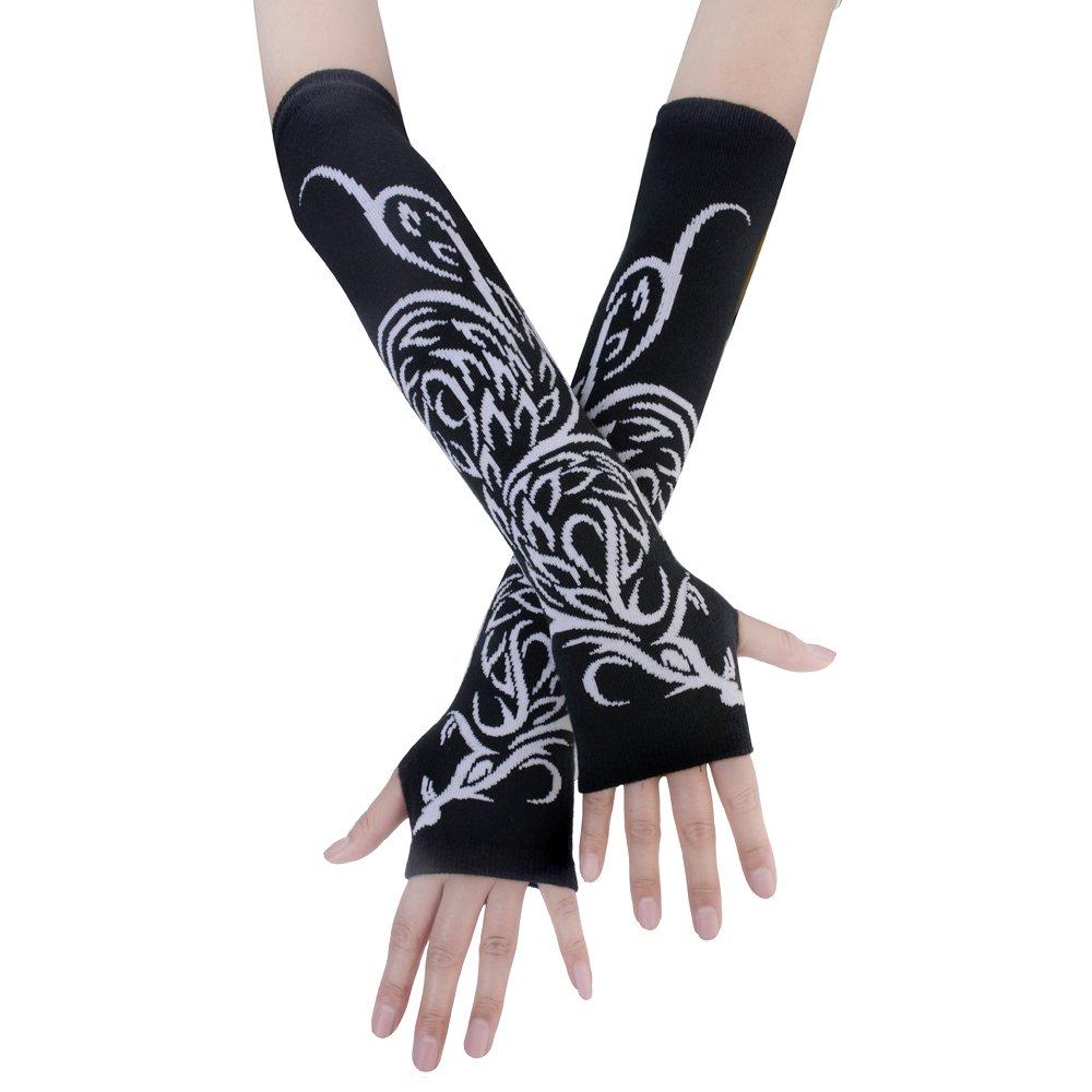 [Australia] - JISEN Women Punk Winter Arm Warmer Knitted Stretchy Soft Fingerless Gloves A-phoenix 