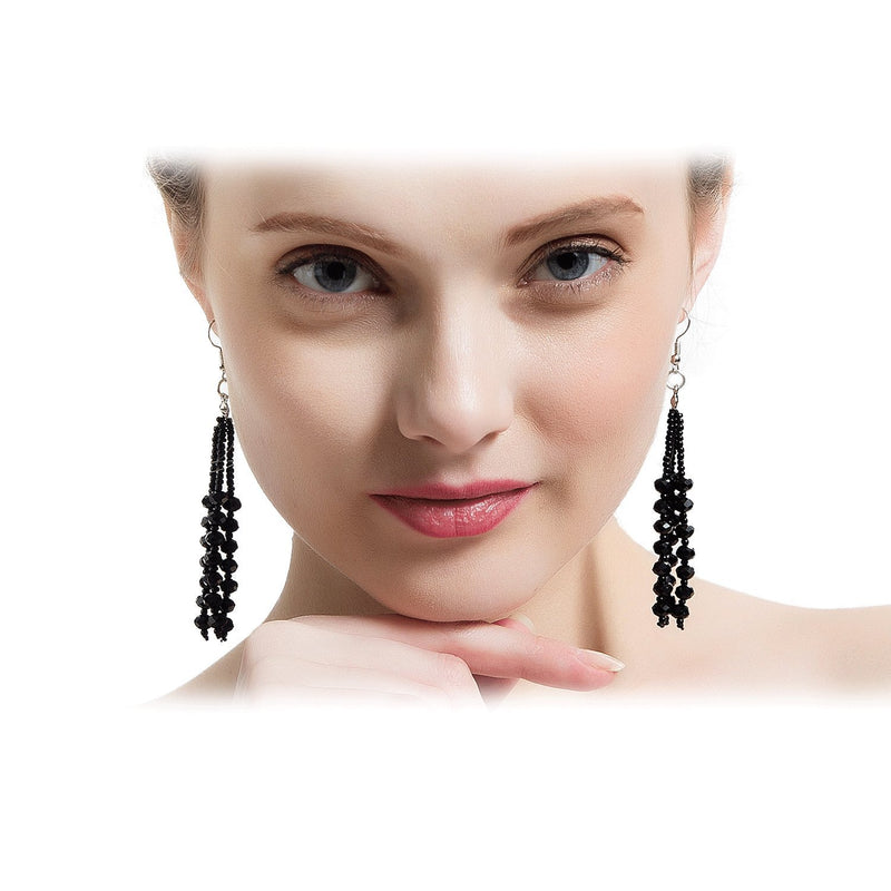[Australia] - The 1920's Collection Vintage Style Charcoal Black Multitier Beaded Earrings for Women 