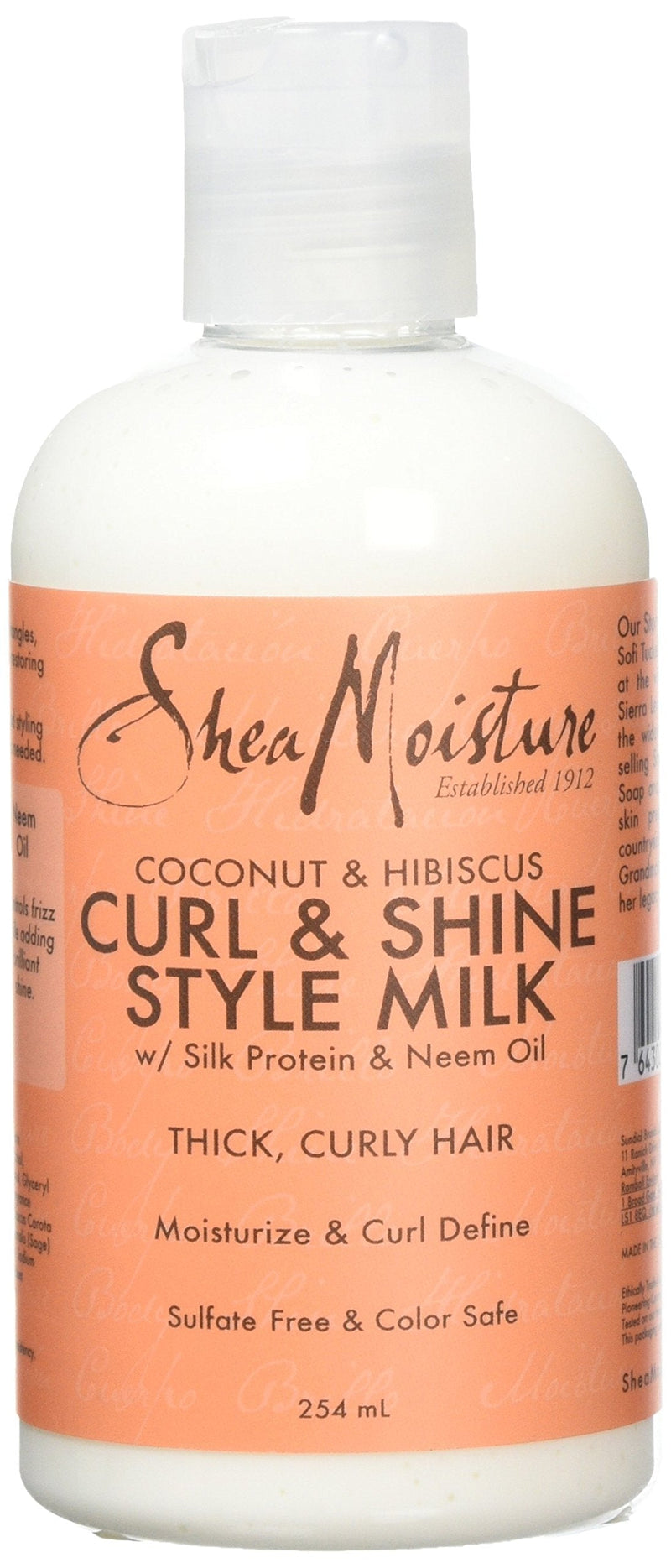 [Australia] - Shea Moisture Coconut & Hibiscus Curl and Shine Milk, with Silk Protein and Neem Oil, to Moisturise and Curl Define for Thick, Curly Hair 254 ml 254 ml (Pack of 1) 