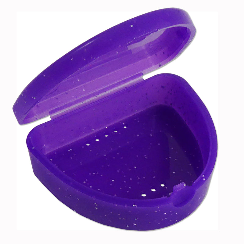 [Australia] - Slim Orthodontic Dental Case - Colour & Glitter Choices for Retainers, Bleaching Trays, Dentures & More (Glitter Purple) Glitter Purple 