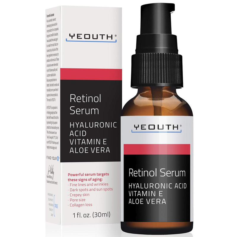 [Australia] - Retinol Serum 2.5% with Hyaluronic Acid, Aloe Vera, Vitamin E - Boost Collagen Production, Reduce Wrinkles, Fine Lines, Even Skin Tone, Age Spots, Sun Spots - 1 fl oz - Yeouth ‚Ä¶ (1oz) 30 ml (Pack of 1) 