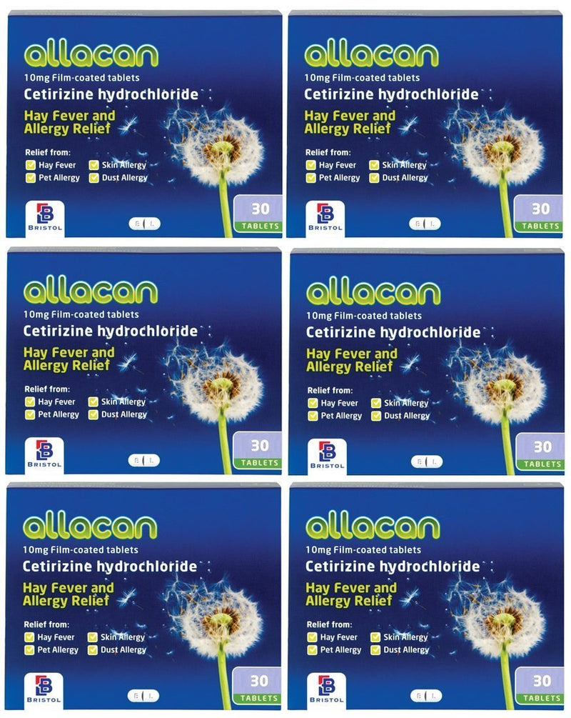 [Australia] - 6 Months Supply Allacan Cetirizine Hayfever Allergy Tablets 30 x 6 30 Count (Pack of 6) 
