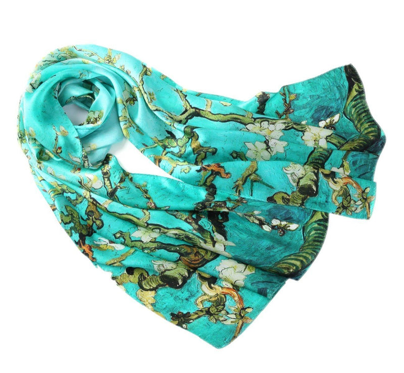 [Australia] - Prettystern pure Silk Women Scarf artwork van Gogh Floral 68.9" X 21.7" Almond Branches in Bloom 