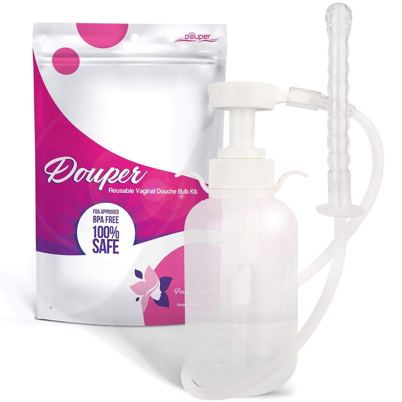 [Australia] - Douper Reusable Vaginal Douche, 300ml Women Vaginal Cleaning System Anal Douche Portable kit with 3 Nozzles, Maintain Feminine Hygiene for Daily Care, BPA & PVC Free 