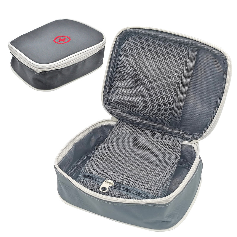 [Australia] - SwirlColor Portable First Aid Pouch Small Pill Organiser Easy Carry Empty Medicine Container With Multi-pocket for Travel 13x10x4cm (Grey) 