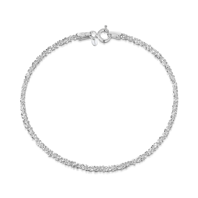 [Australia] - Amberta 925 Sterling Silver 2 mm Snow/Rock Chain Bracelet Size 7" 7.5" in 7 inch / 18 cm 