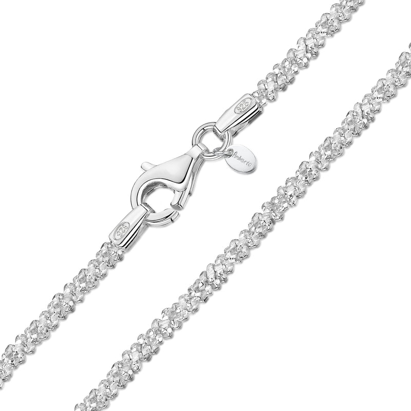 [Australia] - Amberta 925 Sterling Silver 2 mm Snow/Rock Chain Necklace 16" 18" 20" 22" in 18 inch / 45 cm 