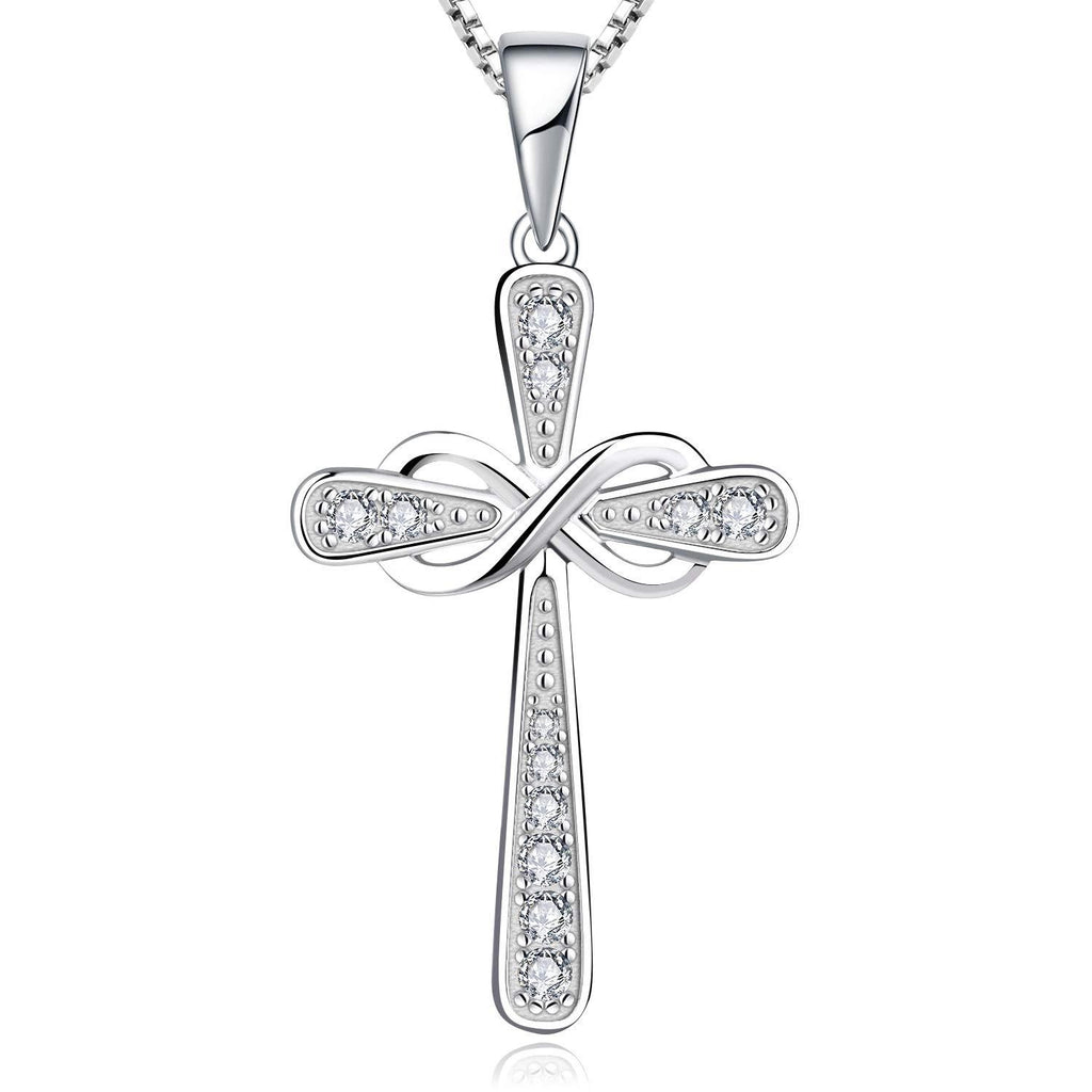 [Australia] - YL Cross Necklace 925 Sterling Silver White Gold Plated pave AAA Cubic Zirconia Crucifix Pendant for Women, 18-20 Inches (45+3 CM) 