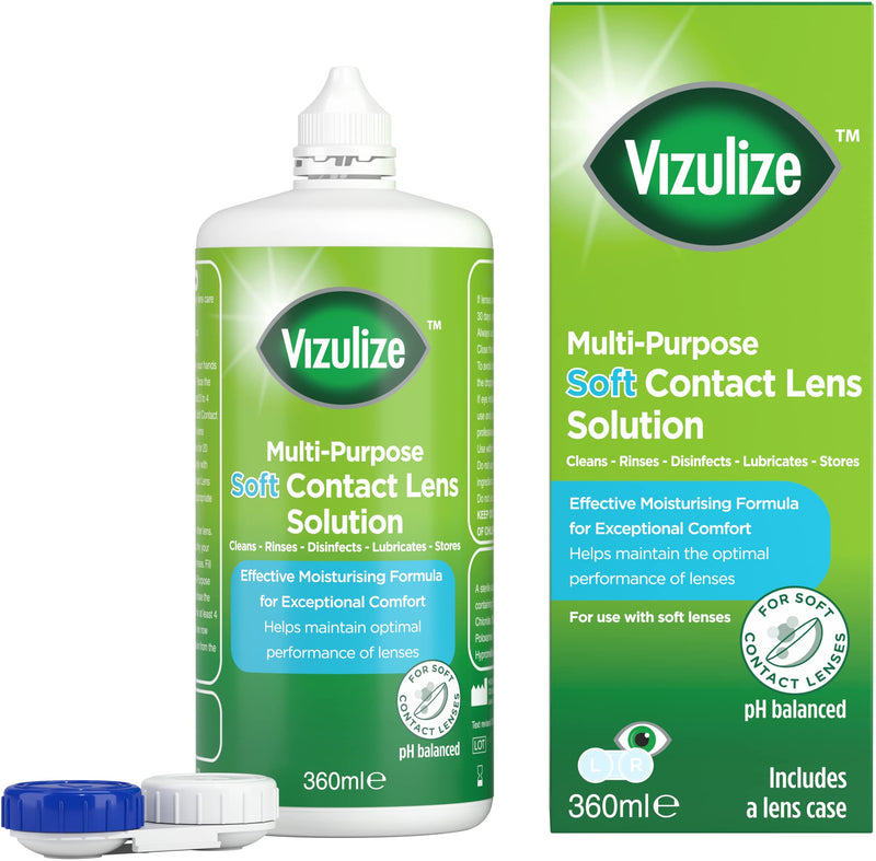 [Australia] - Vizulize All in One Soft Contact Lens Solution 360ml - Gentle on Soft lenses, cleans, rinses. disinfects and lubricates for optimal comfort - Lens case included 