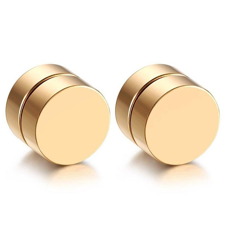 [Australia] - JewelryWe Pair of Stainless Steel Magnetic Clip On 8mm Stud Earrings Unisex, Non Piercing (Gold) 