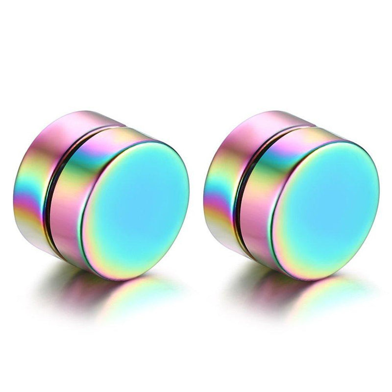 [Australia] - JewelryWe Pair of Stainless Steel Magnetic Clip On 8mm Stud Earrings Unisex, Non Piercing (Rainbow) 