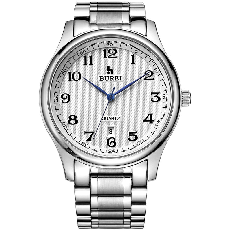 [Australia] - BUREI Classic Men's & Women Wrist Watch Japanese Quartz Movement Scratch-Resistant Lens Stainless Steel Band Silver 