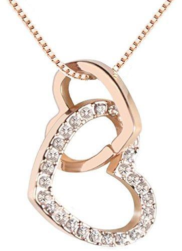 [Australia] - QUADIVA C! Necklace for Woman with a Two Hearts Pendant (Colour: Rose Gold) Embellished with Sparkling Crystals from Swarovski® 