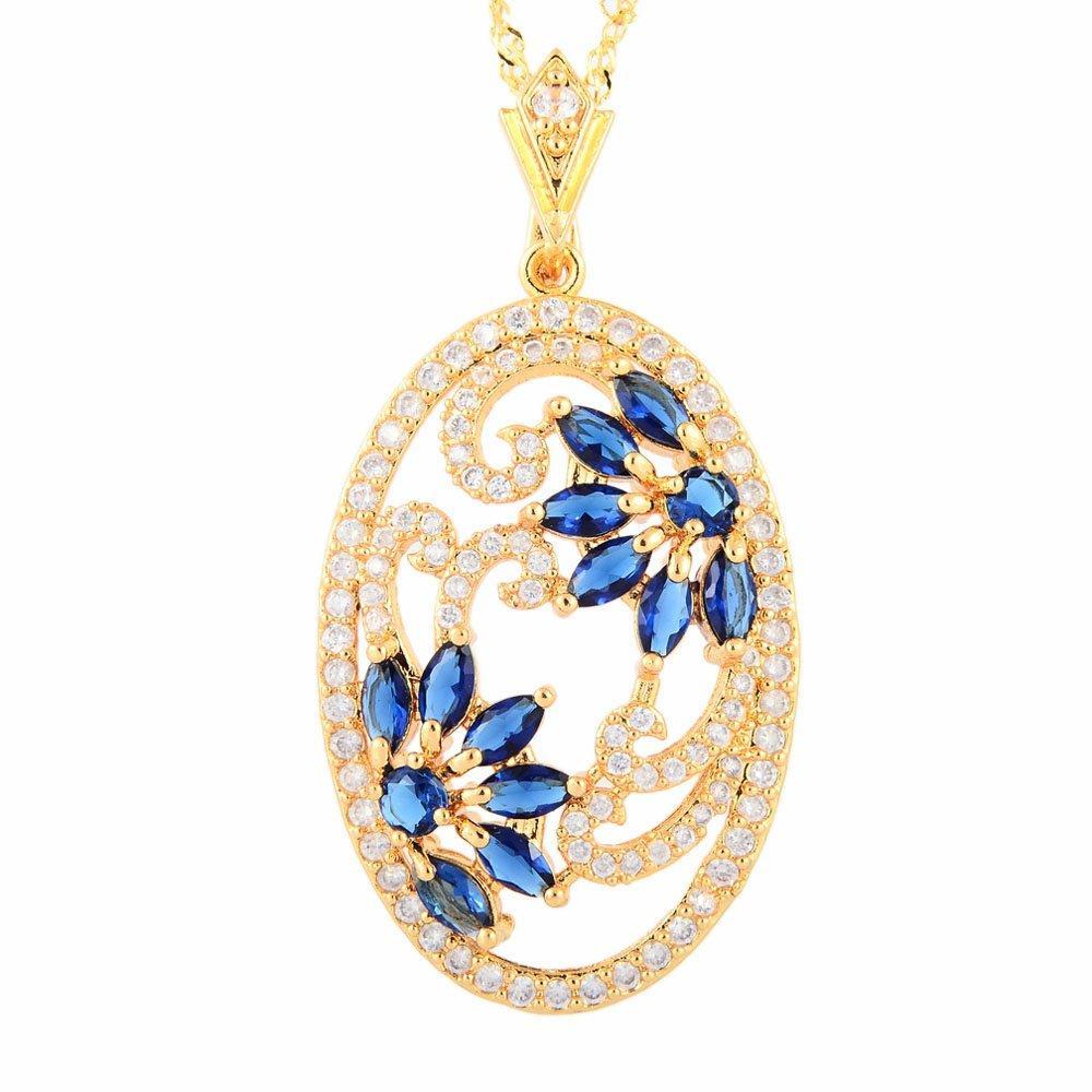 [Australia] - Rizilia Blossom Pendant with 45cm(18") Chain & Marquise Cut Gemstones CZ [5 Colours Available] in 18K Yellow Gold Plated, Simple Modern Elegance Blue Sapphire 