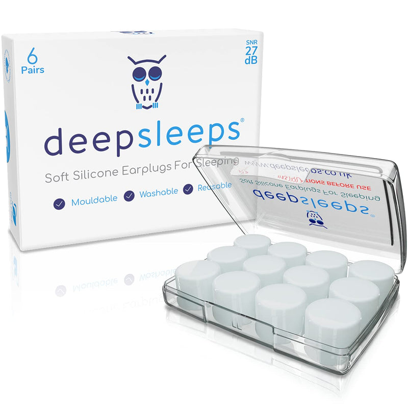 [Australia] - Deep Sleeps Soft Silicone Ear Plugs for Sleeping Reusable Premium Earplugs Sleeping 6 Pairs Promote Deep NREM Sleep & Reduce Noise By 27dB - Provide a Comfortable Fit for All Ear Sizes 