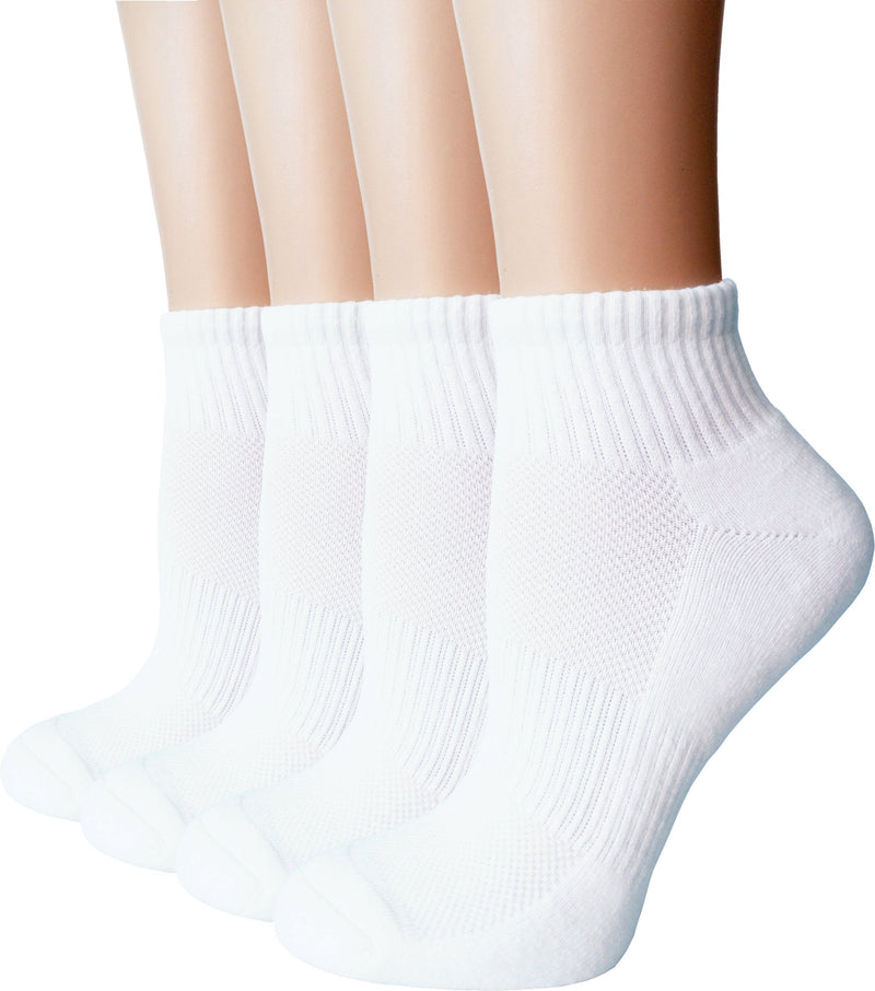 [Australia] - Women's Anti-Blister Moisture Wicking Trainer Socks Athletic Ankle Quarter Cushion Compression Socks 4-8 01 White - 4 Pairs 