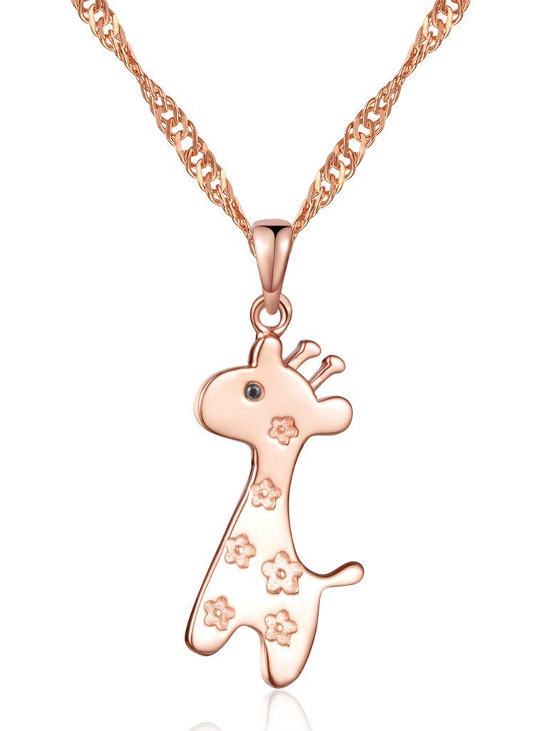[Australia] - Infinite U Cute Giraffe 925 Sterling Silver Rhodium Plated Cubic Zirconia Sika Deer Pendant Women Necklace, Rose Gold 
