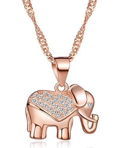 [Australia] - Infinite U Elegant Elephant Women Necklace 925 Sterling Silver Rhodium Plated Cubic Zirconia Pendant 18" Chain, Rose Gold 