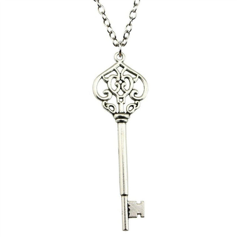 [Australia] - ODETOJOY 1PC Metal Antique Silver Key to Her Heart Pendant Petite Skeleton Sweater Key Necklace for Women,70cm Chain 