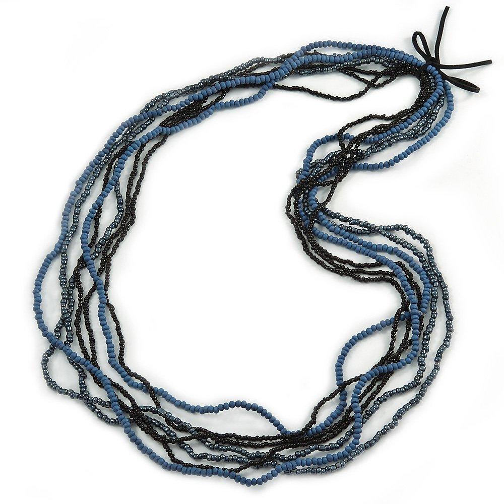 [Australia] - Avalaya Long Multistrand Black, Hematite, Blue Glass/Wood Bead Necklace - 100cm L 