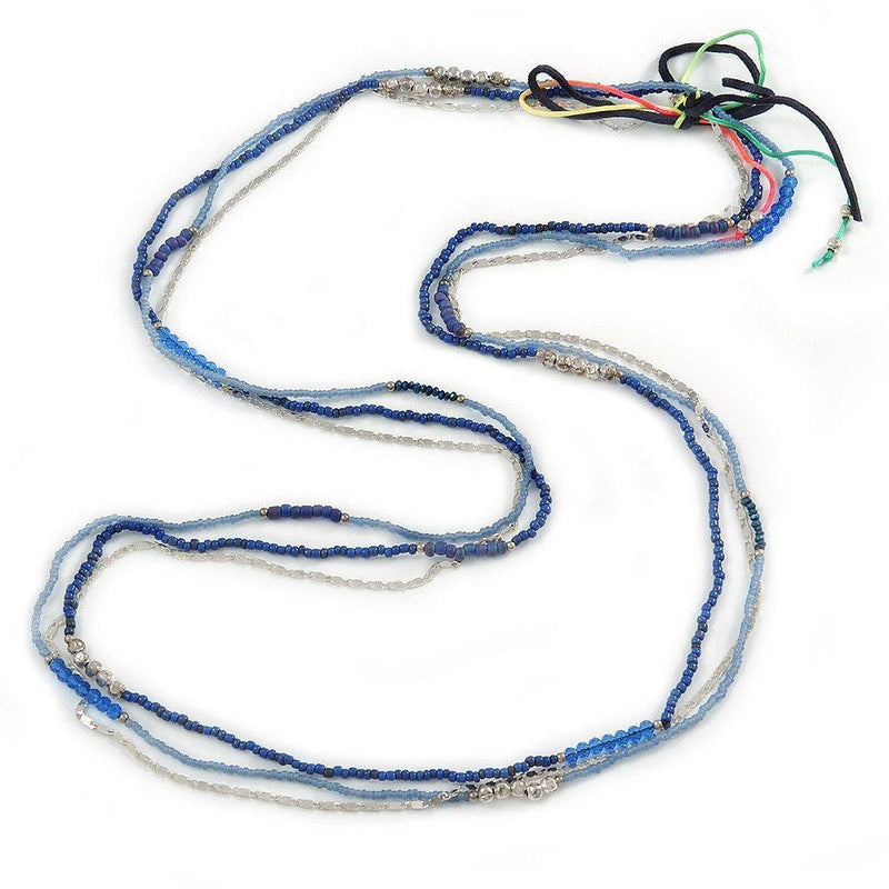 [Australia] - Avalaya 3 Strand Blue Glass, Acrylic and Silver Tone Metal Bead Long Necklace - 100cm L 