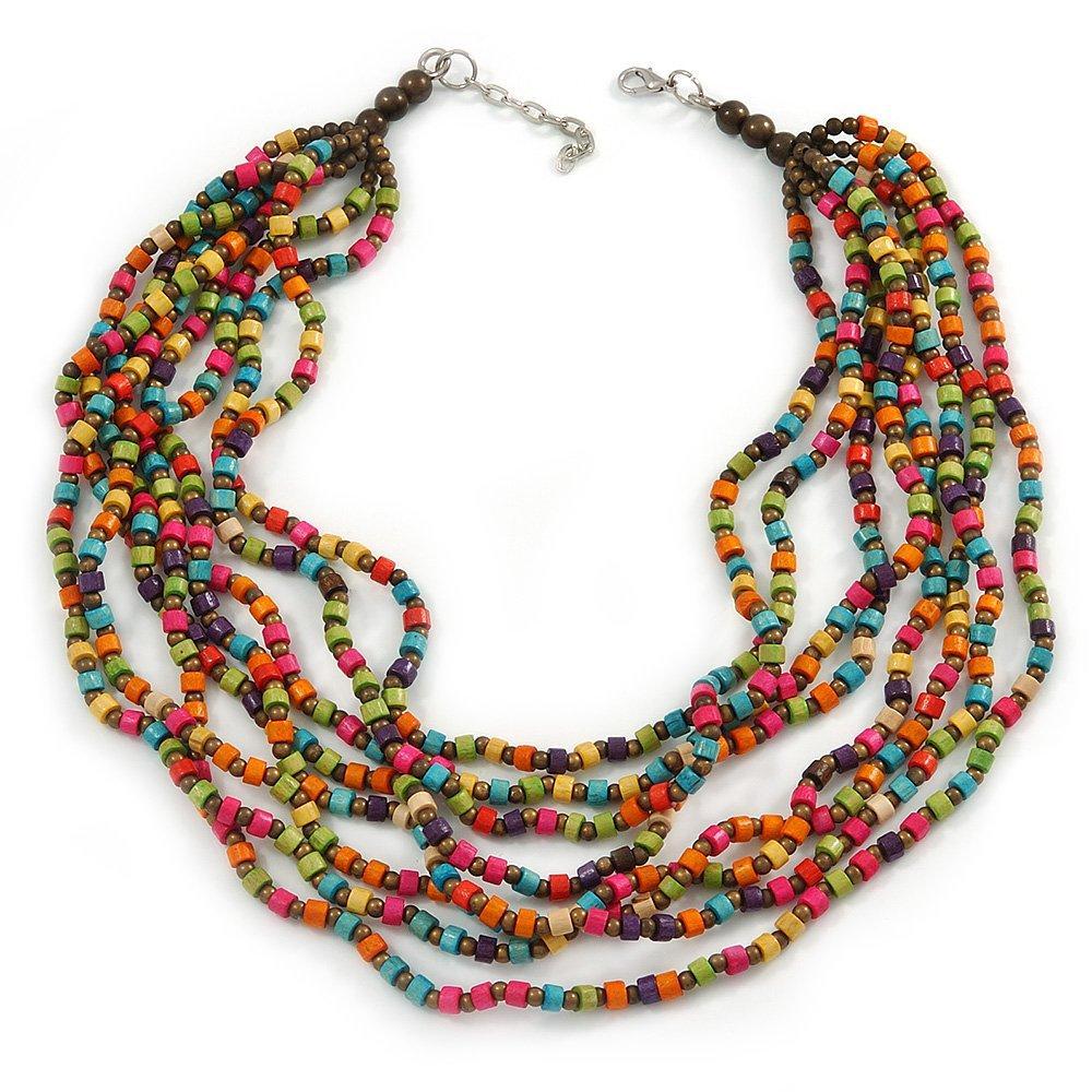 [Australia] - Avalaya Multicoloured, Layered Multstrand Wood Bead Necklace - 68cm L/ 5cm Ext 