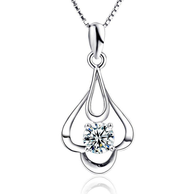 [Australia] - 925 Sterling Silver Austrian Crystal Diamantes Jewellery 11*22Mm Floral Pendant Necklace With Sterling Silver 18" Chain 