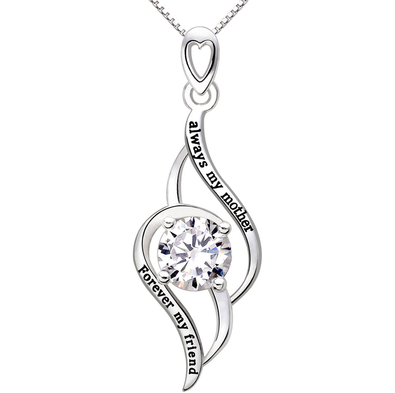 [Australia] - ALOV Jewelry Sterling Silver Always My Mother Forever My Friend Love Cubic Zirconia Pendant Necklace 