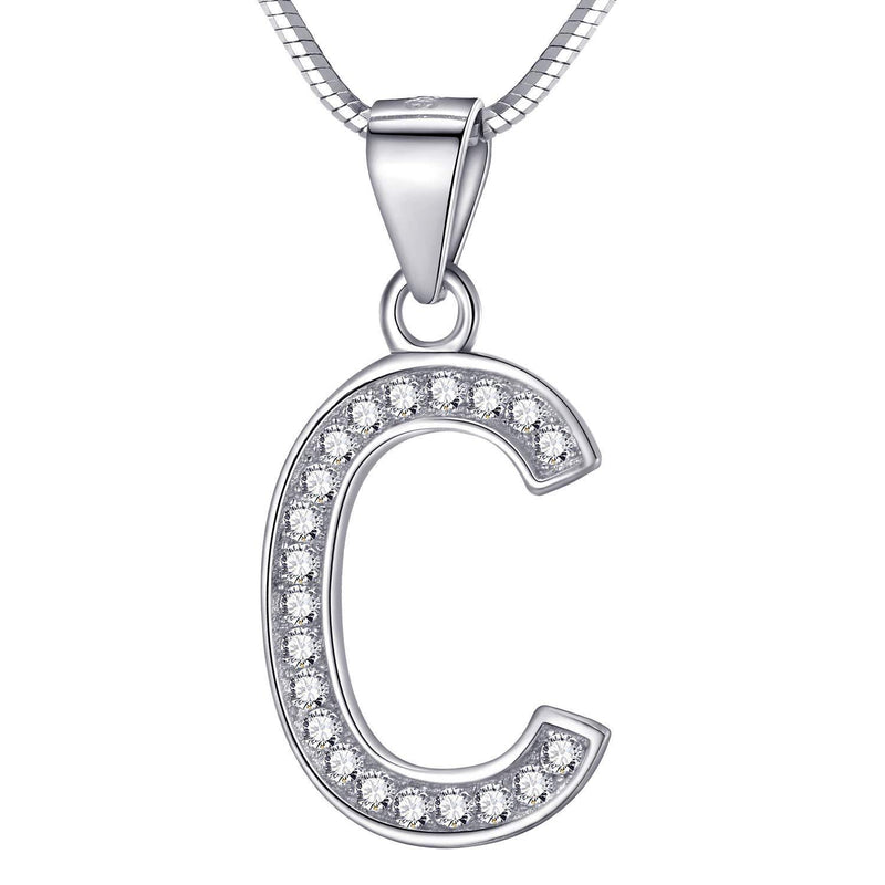 [Australia] - Morella Women's Necklace Available with Different Letter Pendants - 925 Sterling Silver Rhodium Plated – 45 cm Long Letter C 