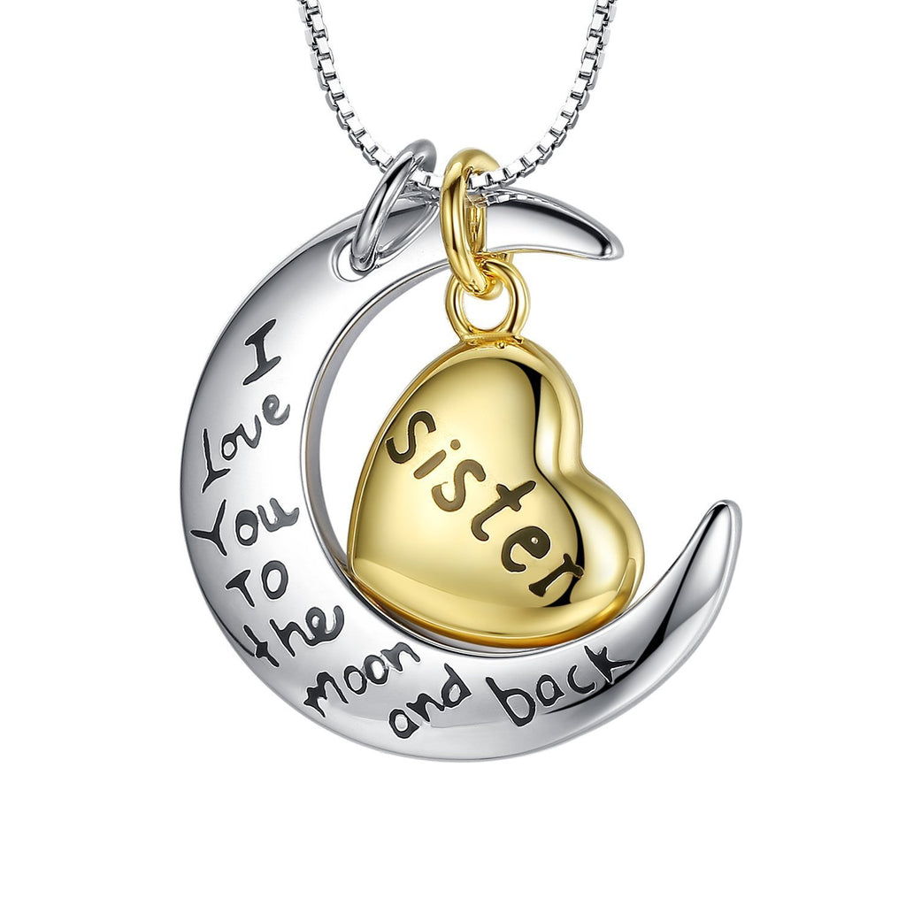 [Australia] - 100% Genuine Sterling Silver I Love You To The Moon And Back Family Pendant Necklace With Chain, Gift Box - Sister 
