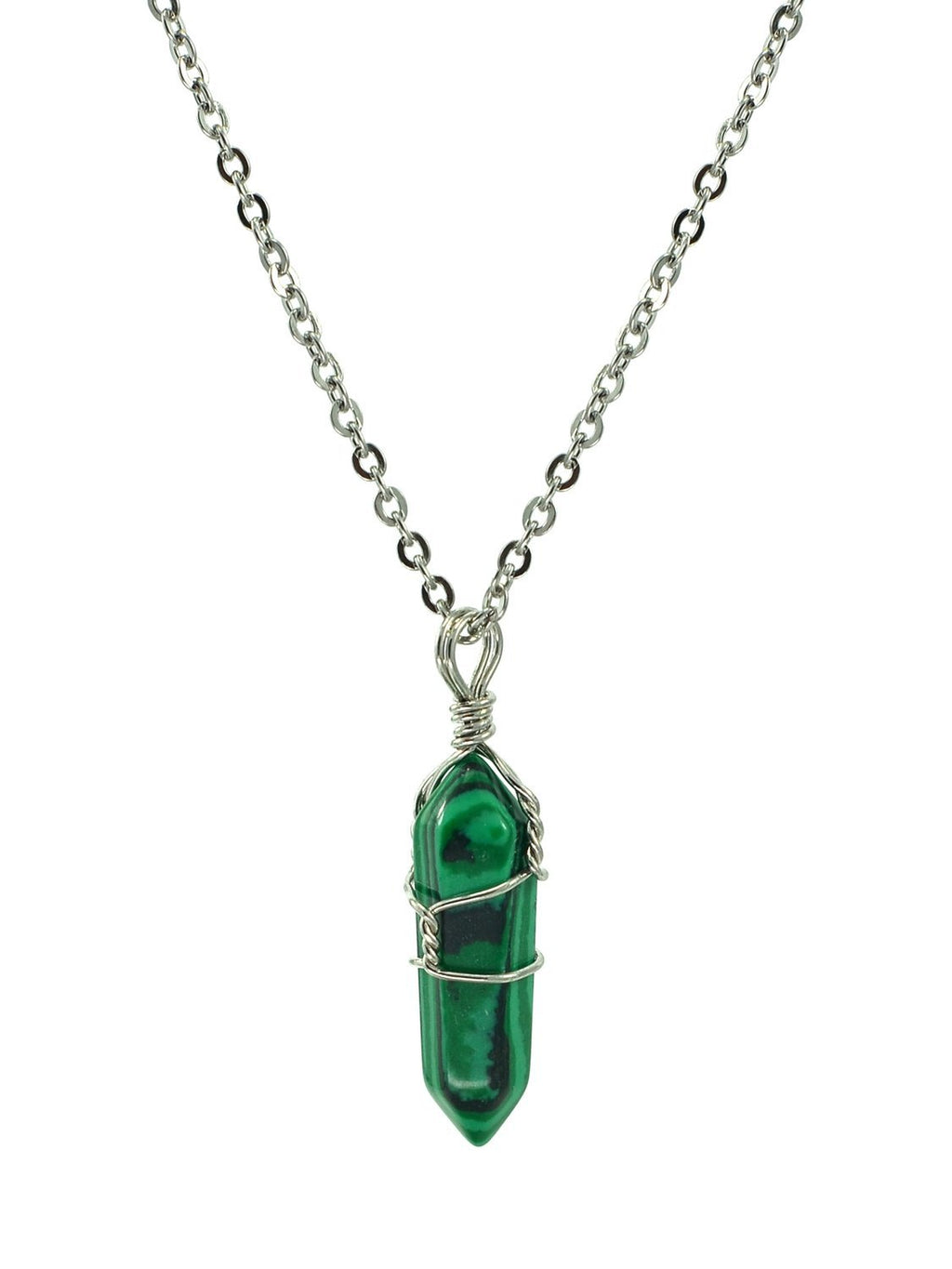 [Australia] - Paialco Jewelry Hand Wired Natural Crystal Healing Point Chakra Pendant Necklace 18" Created Malachite 