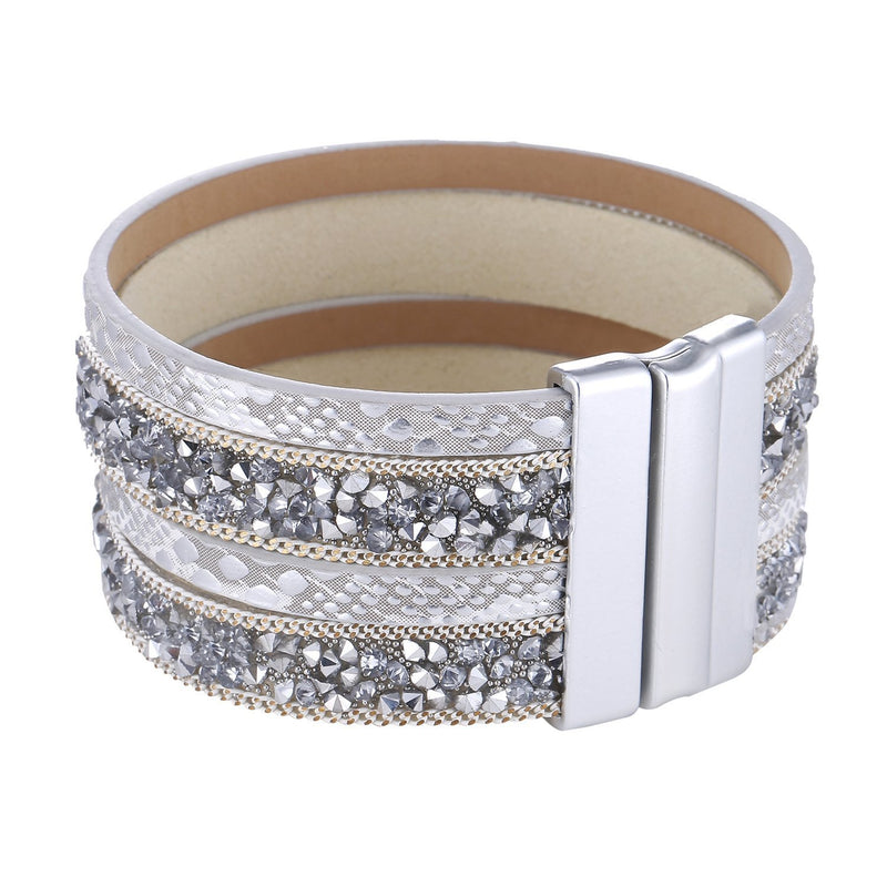 [Australia] - Morella Women’s Bracelet with Rhinestones and Zirconia Stones Magnetic Clasp White 