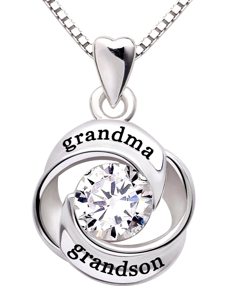 [Australia] - ALOV Jewelry Sterling Silver grandma and grandson Love Heart Cubic Zirconia Pendant Necklace 