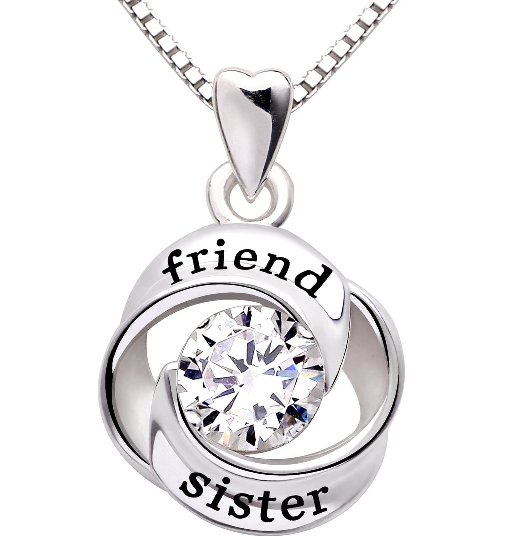 [Australia] - ALOV Jewelry Sterling Silver Friend and Sister Love Heart Cubic Zirconia Pendant Necklace 