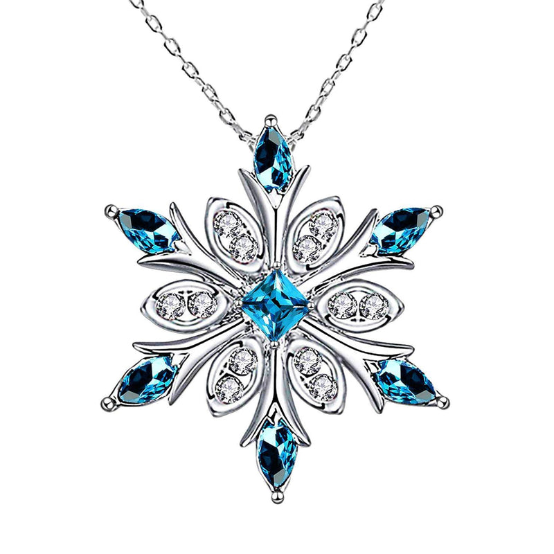 [Australia] - Women's 925 Sterling Silver Blue Crystals Snowflake Pendant Fashion Necklace Collarbone Chain 