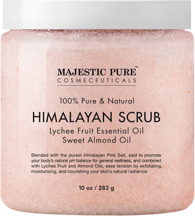[Australia] - Himalayan Salt Body Scrub with Lychee Essential Oil from Majestic Pure, All Natural Scrub to Exfoliate & Moisturize Skin, 12 oz 