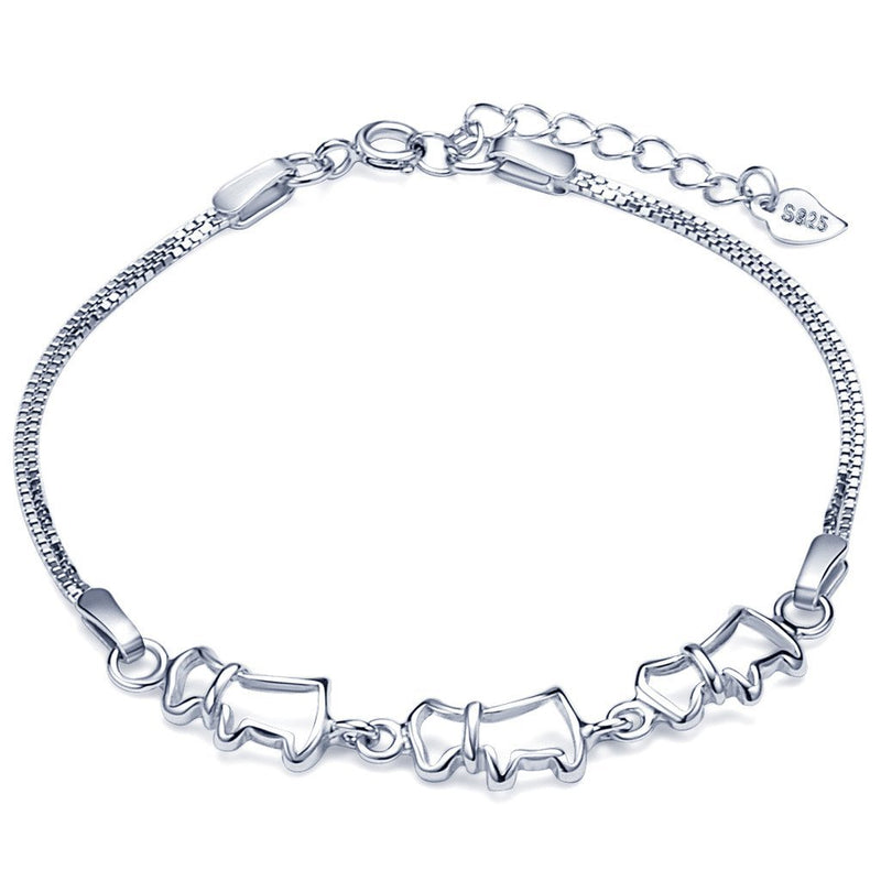 [Australia] - Infinite U Hollow Puppy Dog Pup Womens Doppel-Strand Bracelet 925 Sterling Silver Link Charm Bracelet Adjustable Chain, Silver 