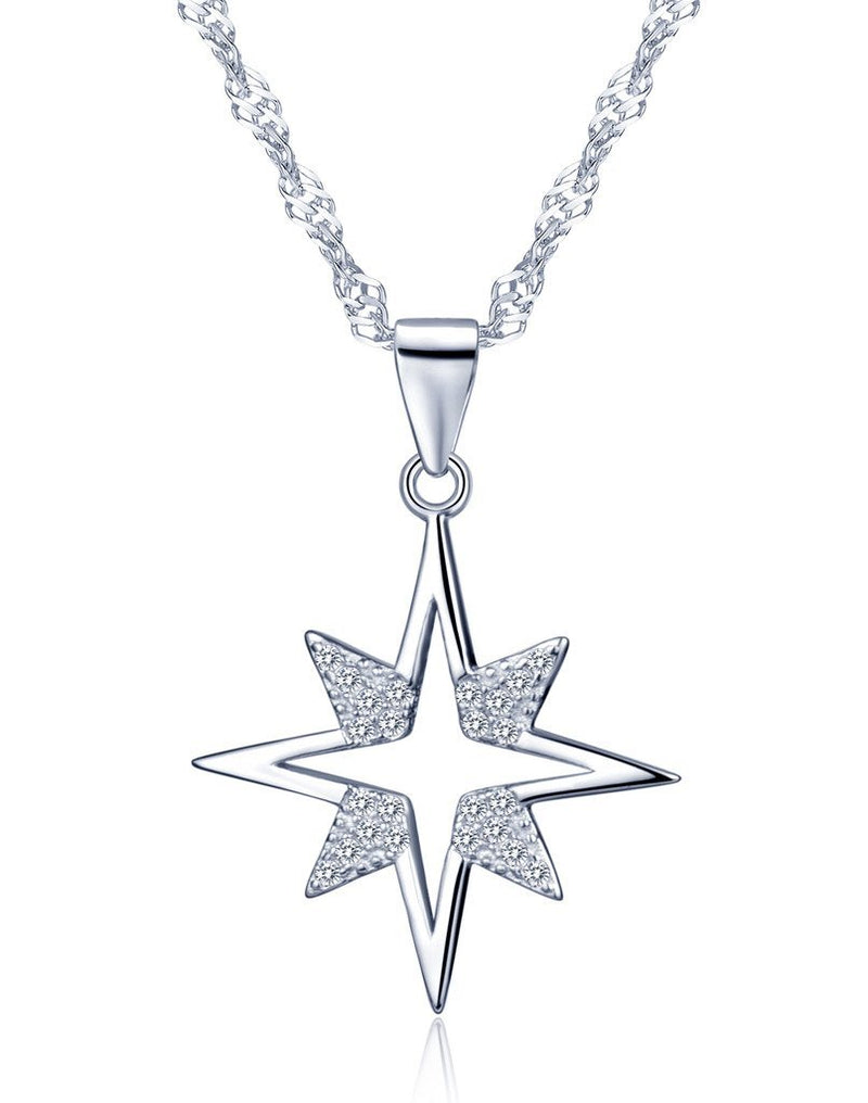 [Australia] - Infinite U Cool Big Star Pendant 925 Sterling Silver Rhodium Plated Cubic Zirconia Necklace with 18" Chain for Women/Girls, Silver 