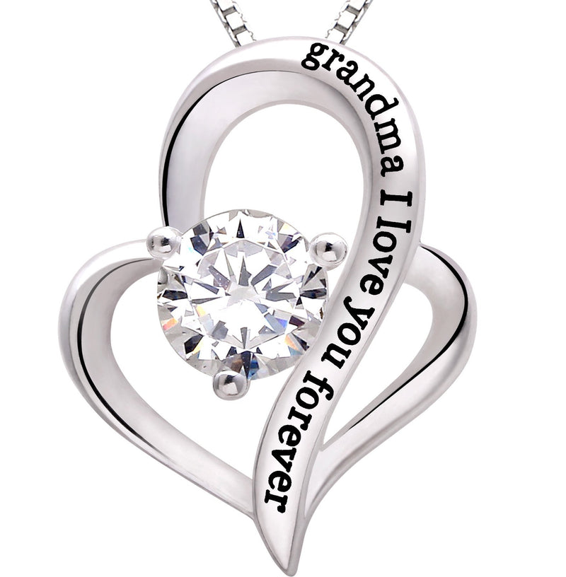 [Australia] - ALOV Jewelry Sterling Silver Grandma I Love You Forever Love Heart Cubic Zirconia Pendant Necklace 