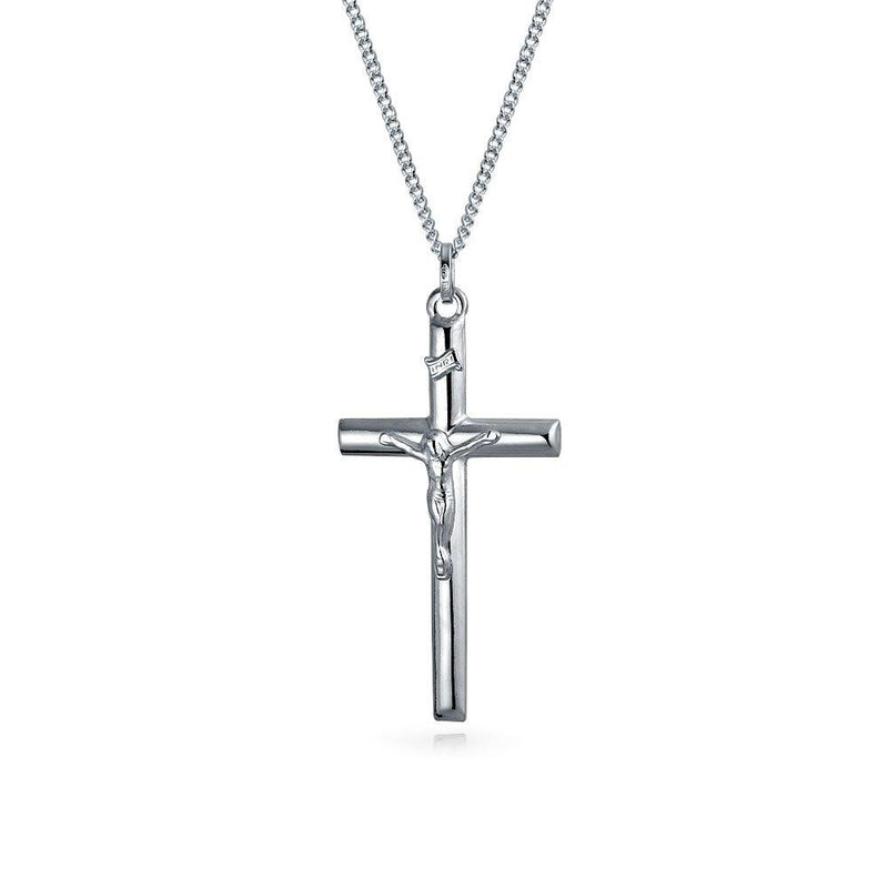 [Australia] - Simple Religious Jesus Inri Crucifix Cross Pendant Necklace For Women For Men 925 Sterling Silver 
