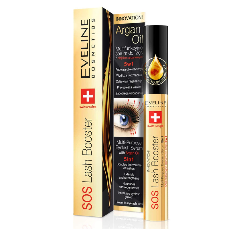 [Australia] - Eveline Cosmetics SOS Lash Booster Eyelash Serum 5in1 | 10 ML | Eyelash Growth Serum | Double Volume Lash Booster | Strengthening and Thickening Conditioner | Argan Oil | Dermatologically Tested 