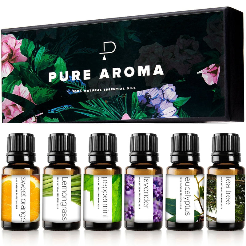 [Australia] - Essential Oils by PURE AROMA 100% Pure Therapeutic Grade Oils kit- Top 6 Aromatherapy Oils Gift Set-6 Pack, 10ML(Eucalyptus, Lavender, Lemon Grass, Orange, Peppermint, Tea Tree) 