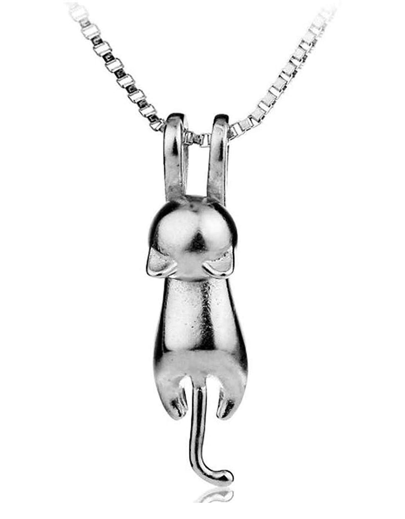 [Australia] - Wonvin Collection Womens 925 Sterling Silver 3D Cute Hanging Cat Lover Matte Surface/Smooth Pendant Necklace 18 inch Chain (Smooth) 