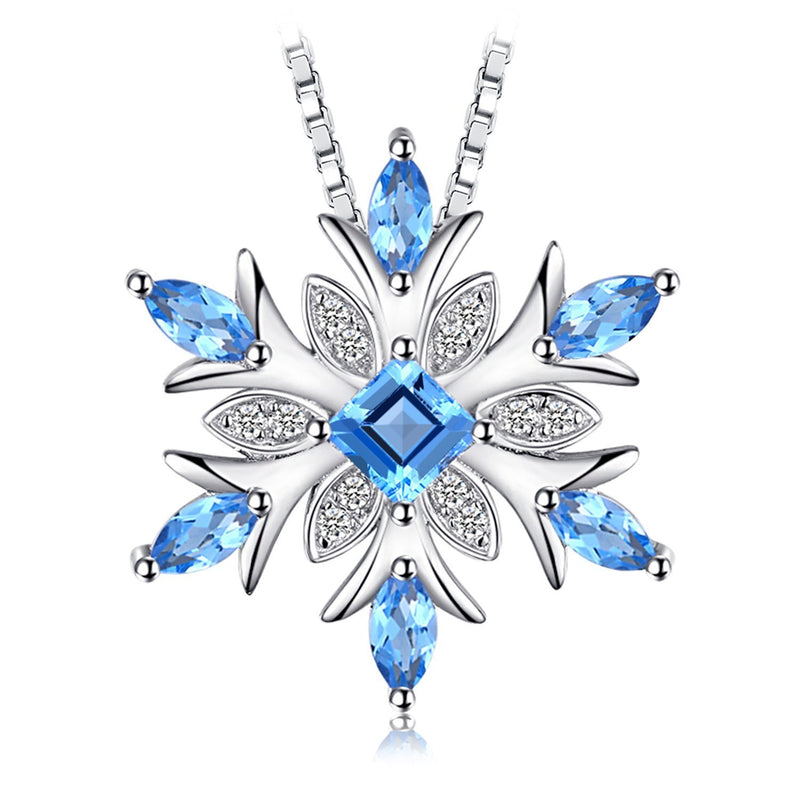 [Australia] - JewelryPalace Snowflake Genuine Swiss Blue Topaz Solid 925 Sterling Silver Pendant Necklace 18 Inches Box Chain 